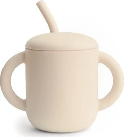 Mushie Silikon Trinklernbecher mit Strohhalm, 6+M, 175ml, shifting sand