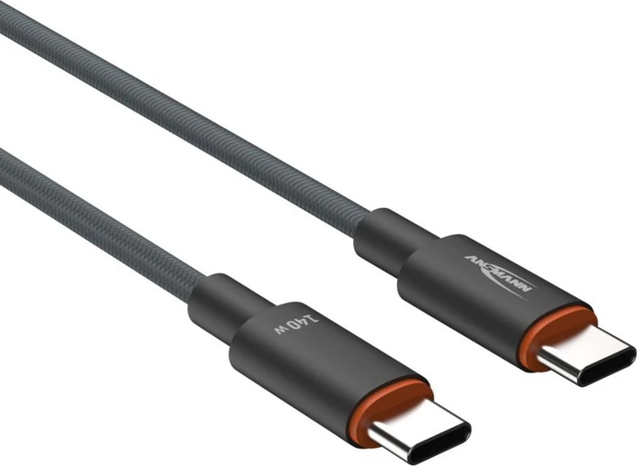 Ansmann USB-C Kabel, USB 2.0, 480Mb/s, 140W PD 3.1, USB-C Stecker auf USB-C Stecker, schwarz, 0.6m