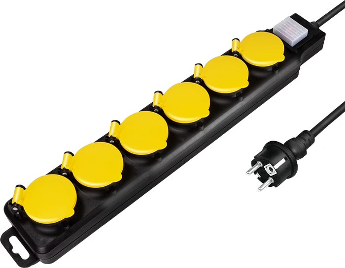 LogiLink Outdoor Steckdosenleiste, 6-fach, 1.5m, schwarz/gelb