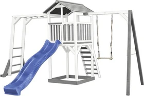 Axi Spielturm Beach Tower mit Klettergerüst, Rutsche und Schaukel weiß/grau/blau
