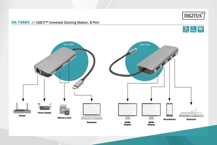Digitus USB-C Docking Universal Docking Station 8-Port, USB-C 3.0 [Stecker]