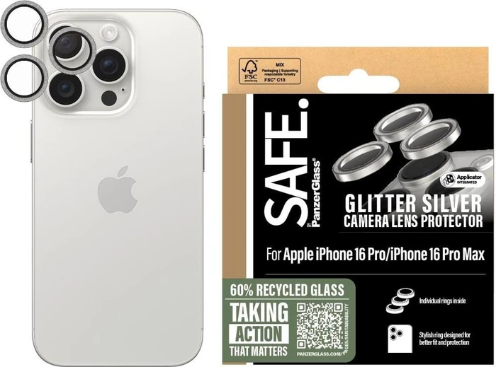 PanzerGlass Safe Camera Lens Protector für Apple iPhone 16 Pro/16 Pro Max Glitter Silver