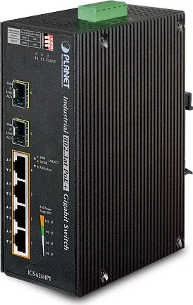 Planet IGS-624HPT Industrial Railmount Gigabit Managed Switch, 4x RJ-45, 2x SFP, 120W PoE+
