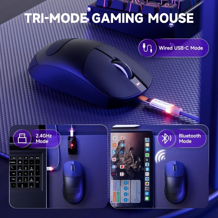 Attack Shark X8 Pro Tri-mode Wireless Gaming Mouse, schwarz, inkl. Grip Tape, USB/Bluetooth