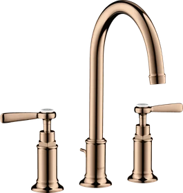 Hansgrohe Axor Montreux 3-Loch Waschtischarmatur 180 mit Hebelgriffen und Zugstangen-Ablaufgarnitur polished red gold
