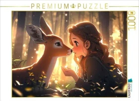 Calvendo Manga Illustration - Mädchen mit Reh im Wald