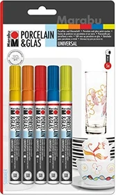 Marabu Porzellan & Glas Summer 1-2mm sortiert, 5er-Set