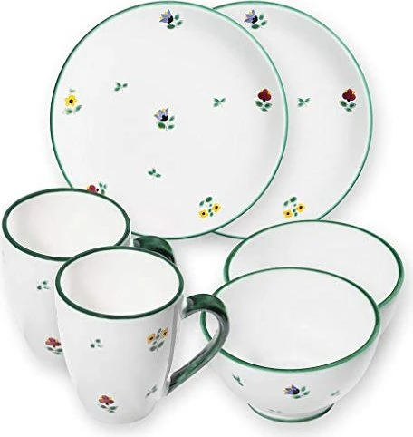 Gmundner Keramik Streublumen Hüttenfrühstück für 2 Cup Frühstücksservice, 6-tlg.
