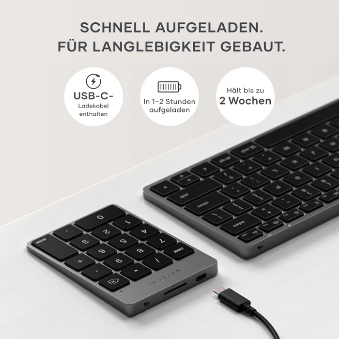 Satechi Aluminum Slim Wireless Keypad (USB-C), Space Gray, Bluetooth
