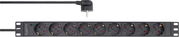 Sygonix 19" Aluminium Steckdosenleiste, 1HE, 9-fach, 250V, schwarz, 1.8m