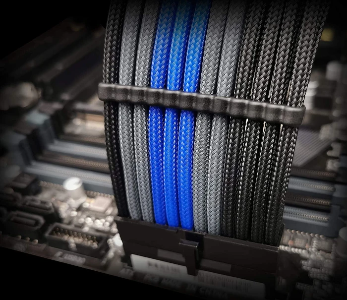 EZDIY-FAB Cable Extension Kit, 1x 24-Pin, 1x 4/8-Pin ATX, 2x 6-Pin PCIe, 16AWG, 2x 8-Pin PCIe, 16 AWG Nylon, blau/grau/schwarz