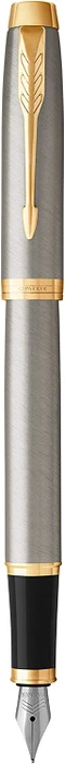 Parker IM brushed metal/gold trim, rechte Hand, fein, Geschenkbox