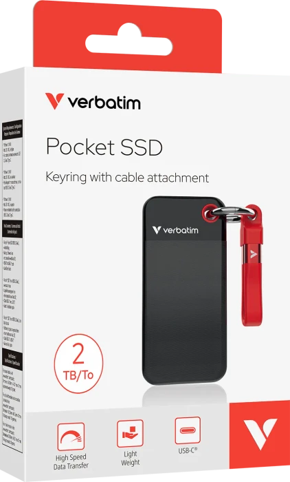 Verbatim Pocket SSD, schwarz/rot, 2TB, USB-C 3.1
