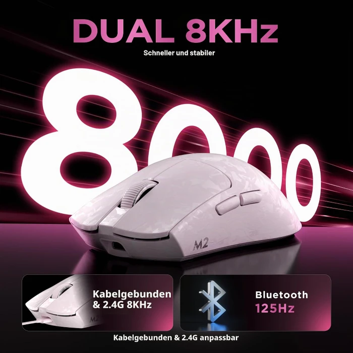 Yunzii M2 Dual 8K Custom Wireless Gaming Maus, rosa, USB/Bluetooth