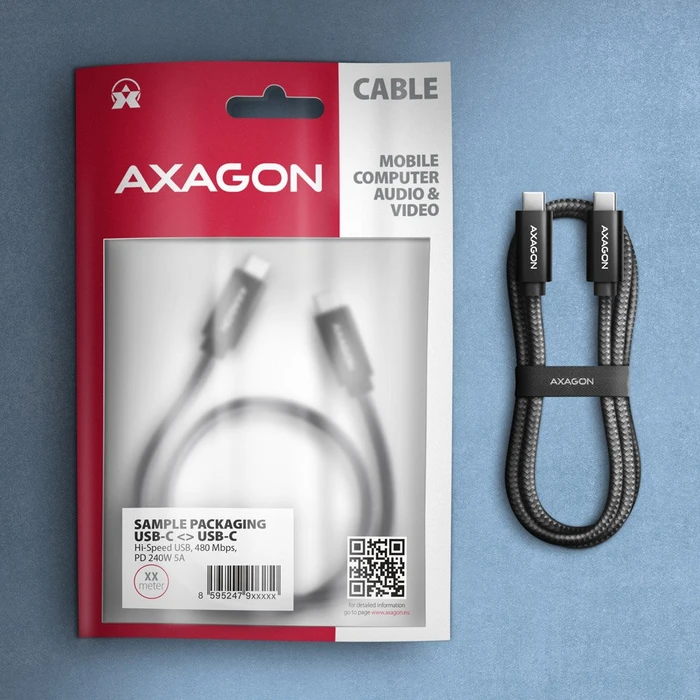 Axagon USB-C Kabel, Charge, USB 2.0, 480Mb/s, 240W PD EPR, USB-C [Stecker] auf USB-C [Stecker], 2.5m