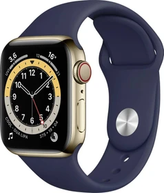 Apple Watch Series 6 (GPS + Cellular) 40mm Edelstahl gold mit Sportarmband Dunkelmarine