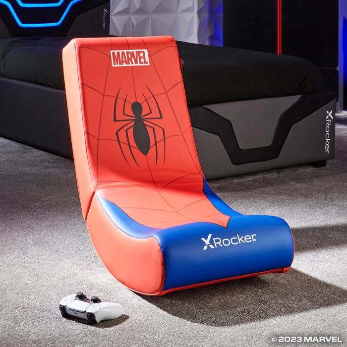 X Rocker Marvel Icon Video Rocker Gaming Bodensessel für Kinder/Jugendliche, Spider-Man rot/blau