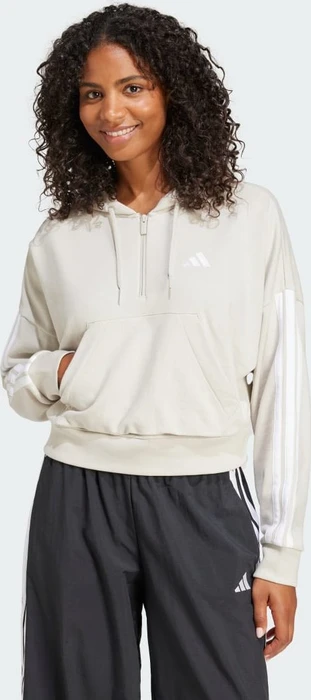 adidas Essentials 3-Streifen French Terry Quarter-Zip Hoodie beige/weiß (Damen)