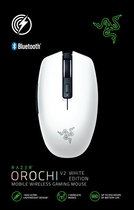 Razer Orochi V2 Mobile Wireless Gaming Mouse White Edition, USB/Bluetooth