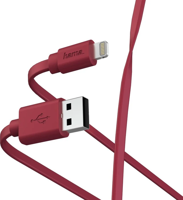 Hama Lade-/Datenkabel Flat USB-A/Lightning 1.0m rot