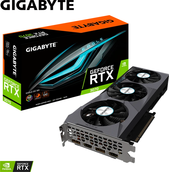 GIGABYTE GeForce RTX 3070 Eagle OC 8G (Rev. 2.0) (LHR), 8GB GDDR6, 2x HDMI, 2x DP