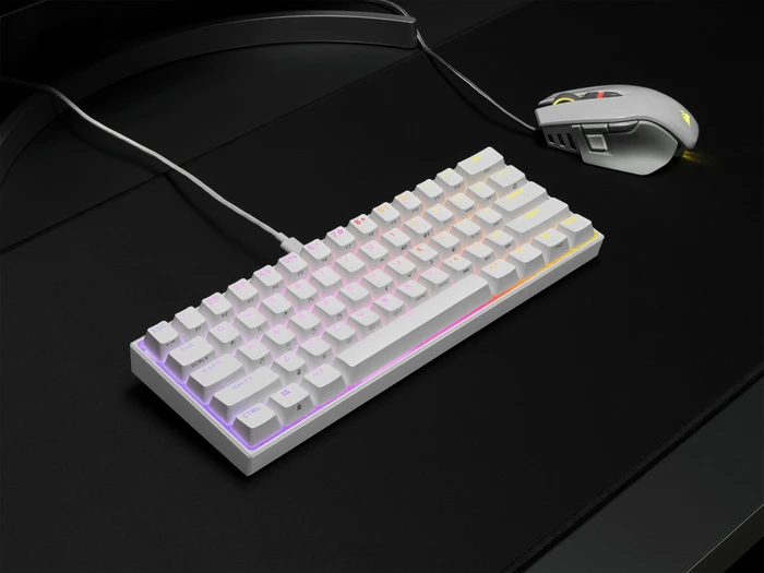 Corsair Gaming K65 RGB Mini, 60%, weiß, MX SPEED RGB Silver, USB, DE