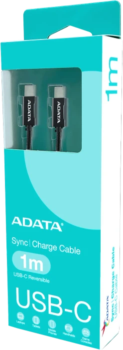ADATA USB-C Kabel, USB 2.0, 480Mb/s, 100W PD 3.0, USB-C [Stecker] auf USB-C [Stecker], schwarz, 1m
