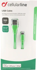 Cellularline Cable Color, Flachkabel, USB-A Stecker auf Lightning Stecker, grün, 1m (USBDATACFLMFIIPH5G)