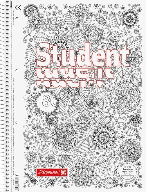 Brunnen Student Premium ZENart Collegeblock, A4, Lineatur 28, Floral, 80 Blatt
