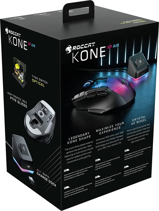 Roccat Kone XP Air mit Ladestation, Ash Black, USB/Bluetooth