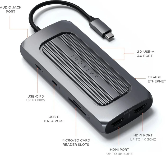 Satechi USB-C Multiport MX Adapter, USB-C 3.0 [Stecker]