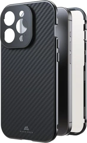 Black Rock 360° Glass Case für Apple iPhone 15 Pro Carbon