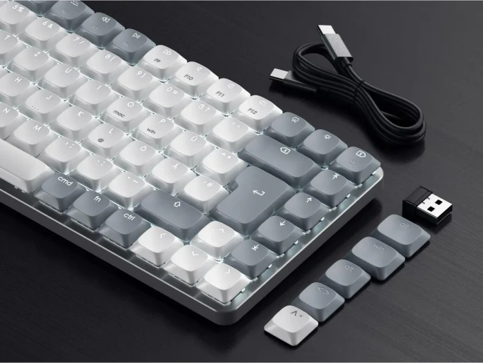 Satechi SM1 Slim Mechanical Backlit BT Keyboard, Light, weiß/grau, low-profile BROWN Switches, USB/Bluetooth, DE