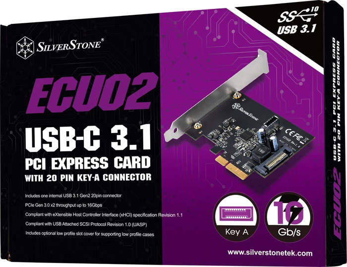 SilverStone ECU02, 1x USB 3.1 intern, PCIe 3.0 x2