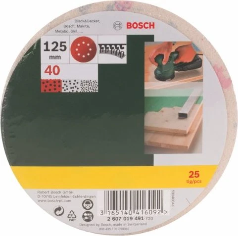 Bosch DIY Schleifblatt K40, 125mm, 25 Stück