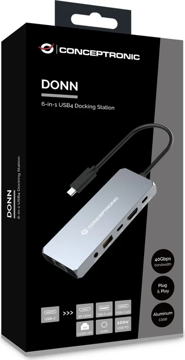 Conceptronic 6-in-1 USB4 Multiport-Adapter, USB4 [Stecker]