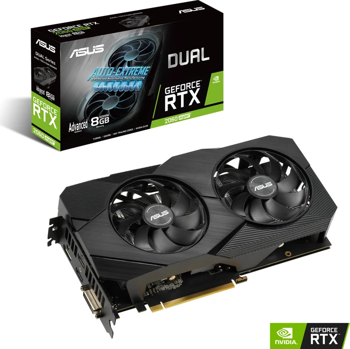 ASUS Dual GeForce RTX 2060 SUPER Advanced EVO V2, DUAL-RTX2060S-A8G-EVO-V2, 8GB GDDR6, DVI, 2x HDMI, DP