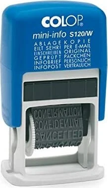 COLOP Mini-Info S120/W Textstempel mit Wortband 12 Texte, 20x4mm, blau – Bild 2 von 2