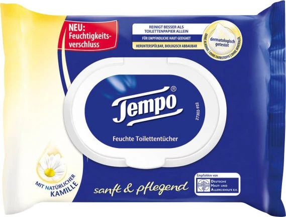 Tempo Sanft & Pflegend feuchte Toilettentücher weiß