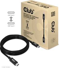 Club 3D USB4 Kabel, USB4 Gen3x2, 40Gb/s, 8K60Hz, 240W PD EPR, USB-C Stecker auf USB-C Stecker, 2m (CAC-1578)