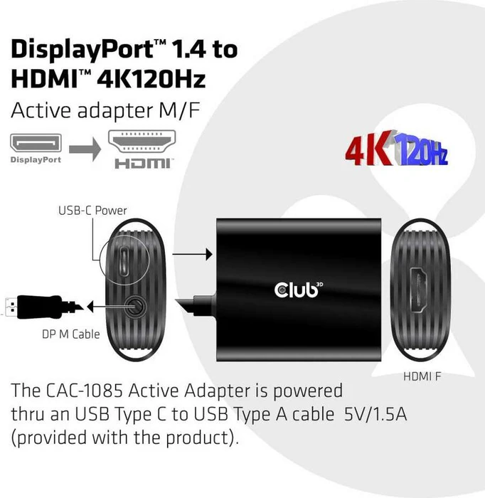 Club 3D DisplayPort 1.4 Stecker auf HDMI 2.1 Buchse