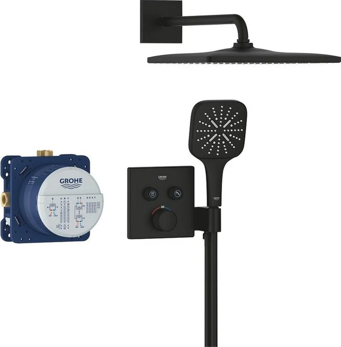 Grohe Grohtherm SmartControl Duschsystem Unterputz mit Rainshower Mono 310 Cube schwarz phantom black