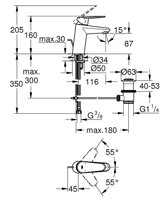 Grohe Eurodisc Cosmopolitan Einhand-Waschbeckenarmatur 1/2" S-Size mit Ablauffernbedienung chrom