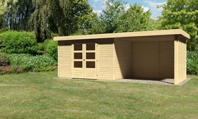 Karibu Askola 4 Gartenhaus inkl. Anbau 2.8m + Rück- und Seitenwand natur