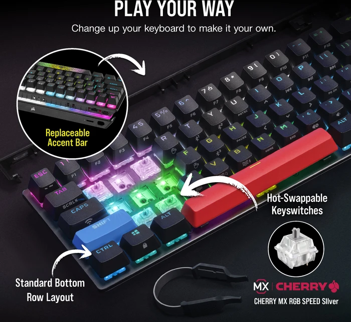 Corsair Gaming K70 PRO MINI Wireless, MX SPEED RGB Silver, USB/Bluetooth, US
