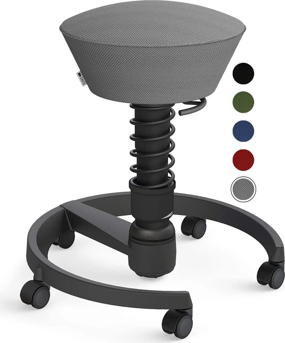 Aeris Swopper Air New Edition Bürohocker mit Rollen, Feder Standard, Gestell Alu schwarz, Bezug Mesh-Gewebe grau