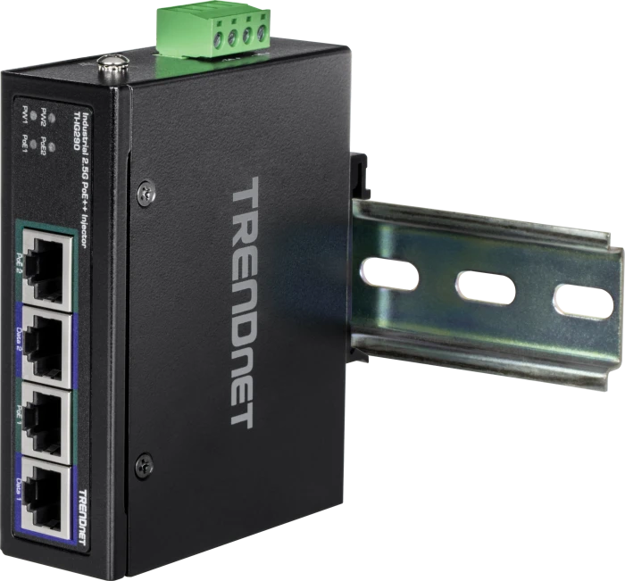 TRENDnet Industrial Railmount 2.5G PoE-Injektor, 4x RJ-45, 180W PoE++