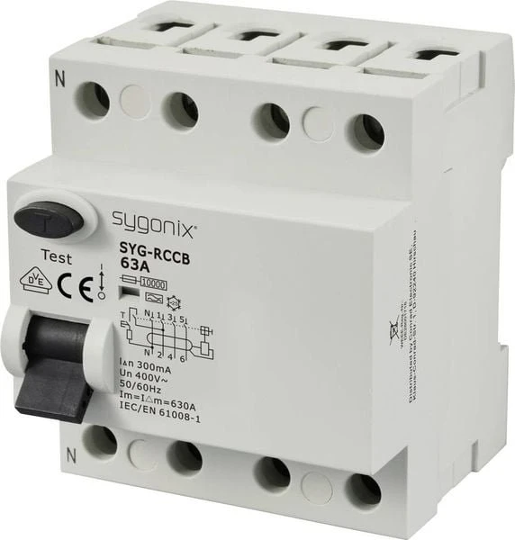 Sygonix Fehlerstrom-Schutzschalter A 4polig 63 A 0.3 A 400 V/AC