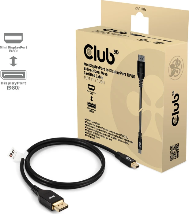 Club 3D DisplayPort/Mini DisplayPort 2.1 Kabel DP80 schwarz, 1m