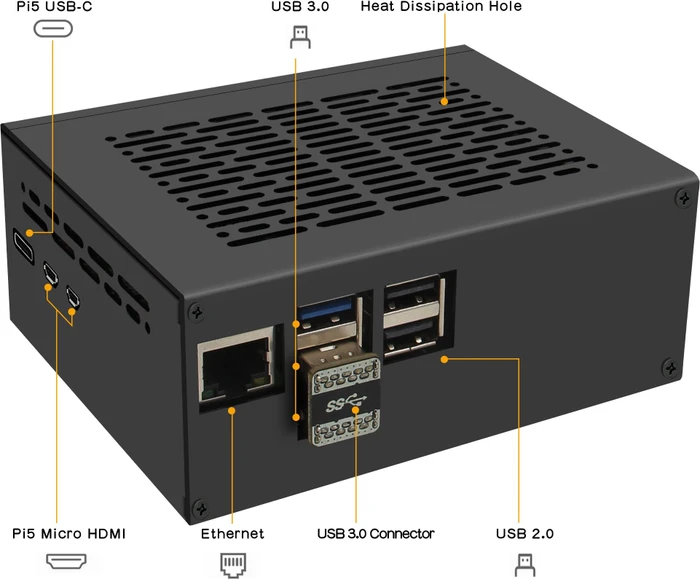 Geekworm Gehäuse für Raspberry Pi 5 X1100 Shield, schwarz